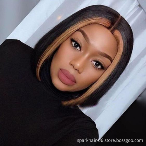 Cheap Wholesale Transparent Lace Wig Highlight Cute Bob Wigs Ombre Honey Blonde Virgin Human Hair HD Lace Frontal Closure Wig
